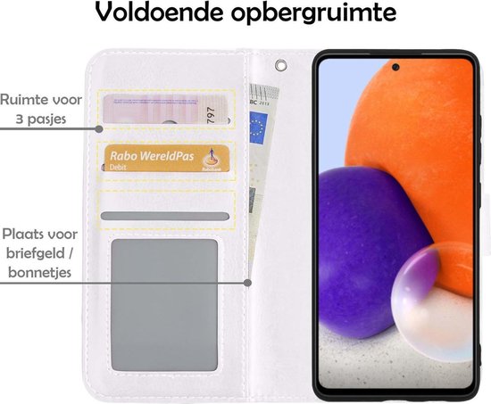 Etui Samsung A72 Book Case - Etui Samsung Galaxy A72 Etui Portefeuille - Etui Samsung Galaxy A72 - Wit