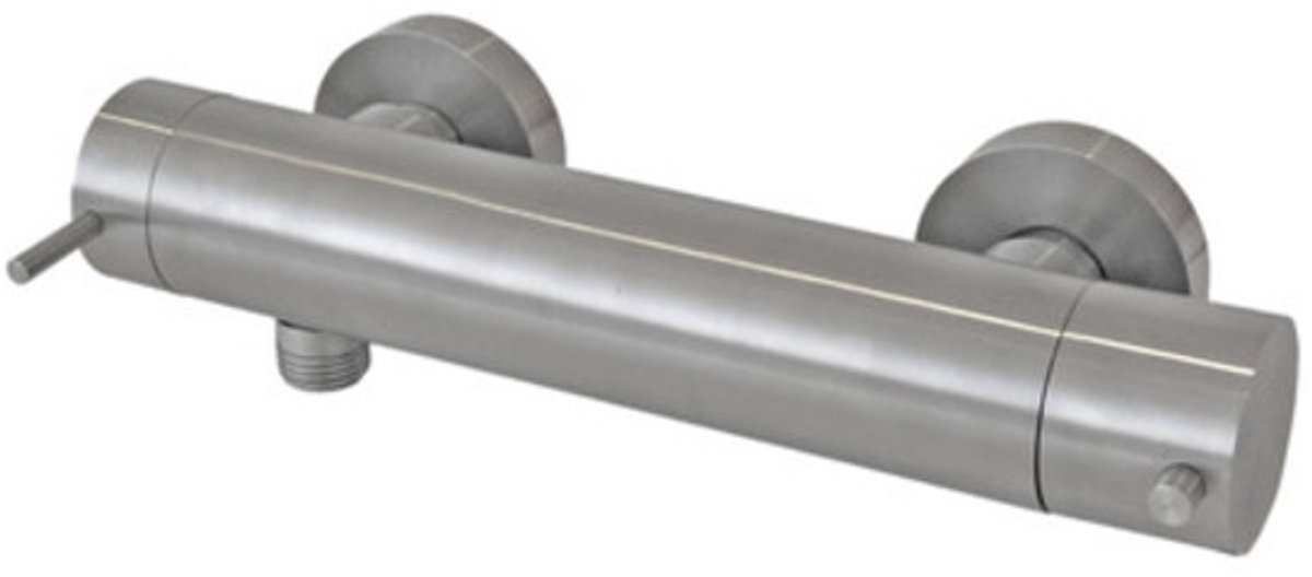 Nemo Spring Acero douchemengkraan thermostatisch wandmontage zonder douchegarnituur roestvrij staal met keramische schijven 38 safety stop ECO button 18lmin Belgaqua