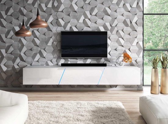 Zwevend Tv Meubel Hoogglans Wit – 240x34x40 cm – Hangend TV meubel Met LED  – TV Kast... | bol.com