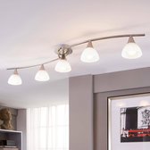 Lindby - LED plafondlamp - 5 lichts - glas, metaal - H: 17 cm - E14 - wit, mat nikkel - Inclusief lichtbronnen