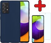 Samsung A52 Hoesje Donker Blauw Siliconen Case Met Screenprotector - Samsung Galaxy A52 Hoes Silicone Cover Met Screenprotector - Donker Blauw