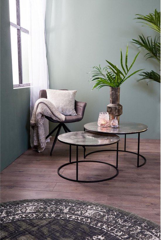 Light & Living Table d'appoint Thizas set nickel brut noir 41 x Ø75 |  bol.com