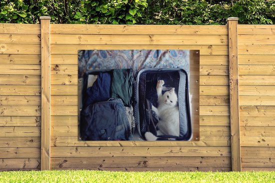 Chat dans une valise affiche de jardin toile en vrac 160x120 cm - Toile de jardin / Toile d'extérieur / Peintures d'extérieur (décoration de jardin) XXL / Groot format!
