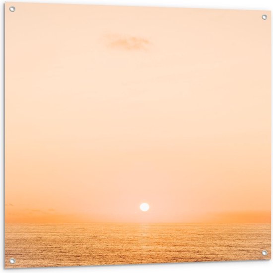 Tuinposter – Ondergaande Zon in de Zee - 100x100cm Foto op Tuinposter  (wanddecoratie voor buiten en binnen)