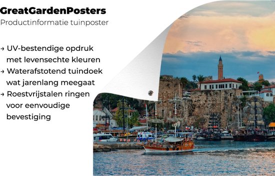 Le port de la ville d'Antalya à un coucher de soleil coloré en Turquie Affiche de jardin 180x120 cm - Toile de jardin / Toile d'extérieur / Peintures d'extérieur (décoration de jardin) XXL / Groot format!