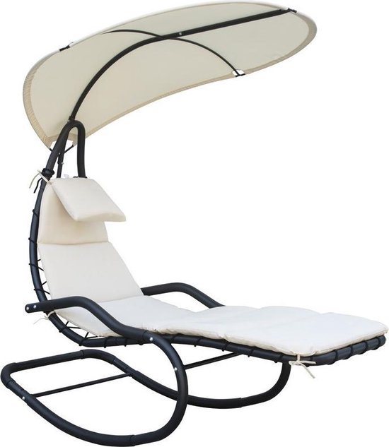 Feel Furniture - Hangende schommel ligstoel met parasol - Beige | bol.com