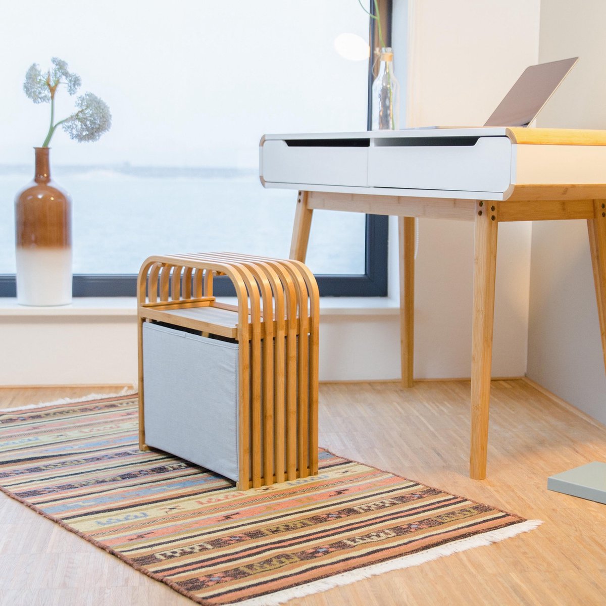 Relaxdays krukje bamboe - opstapje - kruk badkamer - kinderkruk
