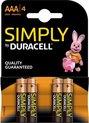 DURACELL SIMPLY ALKALINE BATTERY  AAA LR03 / MN2400 4 UNITS