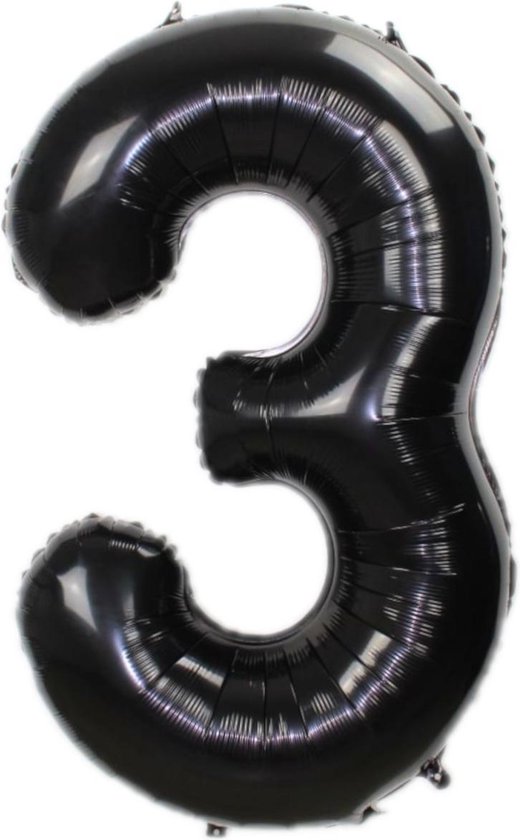 Folie Ballon Cijfer 3 Jaar Zwart 70Cm Verjaardag Folieballon Met Rietje