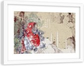 Foto in frame , Vrouw met rode omslagdoek ,120x80cm , multikleur , wanddecoratie