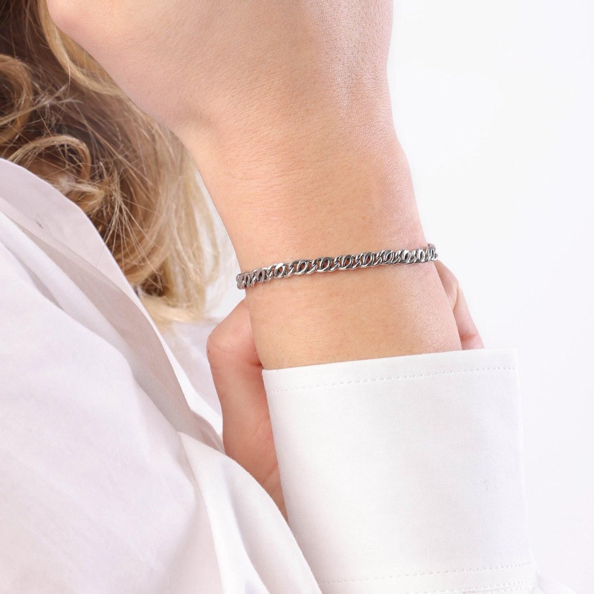 Lucardi Dames Armband met fantasieschakel - Echt Zilver - Armband - Cadeau - 19 cm - Zilverkleurig - Lucardi
