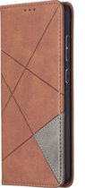 Samsung Galaxy A72 Hoesje - Mobigear - Rhombus Slim Serie - Kunstlederen Bookcase - Cognac - Hoesje Geschikt Voor Samsung Galaxy A72