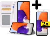 Hoesje Geschikt voor Samsung A72 5G Hoesje Book Case Hoes Wallet Cover Met 2x Screenprotector - Hoes Geschikt voor Samsung Galaxy A72 5G Hoesje Bookcase Hoes - Wit