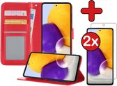Samsung A72 Hoesje Book Case Met 2x Screenprotector - Samsung Galaxy A72 Hoesje Wallet Case Portemonnee Hoes Cover - Rood