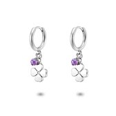 Twice As Nice Oorbellen in edelstaal, oorring, klavertje en amethyst