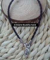 Wellness-House | Gevlochten Veterarmband Buddha Hand Zwart | Buddha Armband | Unisex | Zen