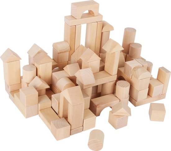 Houten blokken naturel - Small Foot 100 blokken in handige opberg zak - Houten speelgoed vanaf 1 jaar