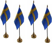 4x stuks zweden tafelvlaggetje 10 x 15 cm met standaard - Zweedse vlag feestartikelen/versieringen
