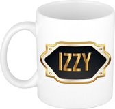 Izzy naam cadeau mok / beker met gouden embleem - kado verjaardag/ moeder/ pensioen/ geslaagd/ bedankt