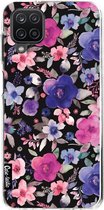 Casetastic Samsung Galaxy A12 (2021) Hoesje - Softcover Hoesje met Design - Flowers Blue Purple Print