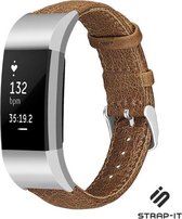 Leer Smartwatch bandje - Geschikt voor Fitbit Charge 2 leren bandje - bruin - Strap-it Horlogeband / Polsband / Armband - Maat: Maat L