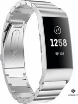 Stalen Smartwatch bandje - Geschikt voor  Fitbit Charge 3 luxe metalen bandje - zilver - Strap-it Horlogeband / Polsband / Armband