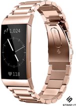 Stalen Smartwatch bandje - Geschikt voor  Fitbit Charge 4 stalen bandje - rosé goud - Strap-it Horlogeband / Polsband / Armband