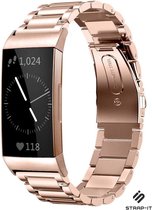 Stalen Smartwatch bandje - Geschikt voor  Fitbit Charge 4 stalen bandje - rosé goud - Strap-it Horlogeband / Polsband / Armband
