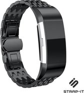 Stalen Smartwatch bandje - Geschikt voor  Fitbit Charge 3 stalen draak bandje - zwart - Strap-it Horlogeband / Polsband / Armband