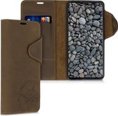 kalibri hoesje voor Samsung Galaxy A51 - leren hoes met pasjeshouder - Vintage Kompas design - bruin