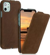 kalibri flip cover voor Apple iPhone 11 - ultradunne leren hoes voor smartphone - bruin