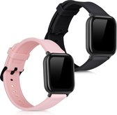 kwmobile 2x armband voor Huami Amazfit GTS / GTS 2 / GTS 2e / GTS 3 - Bandjes voor fitnesstracker in zwart / poederroze