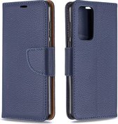 Voor huawei p40 litchi textuur pure kleur horizontale flip pu lederen tas met houder & kaartsleuven & portemonnee & lanyard (donkerblauw)