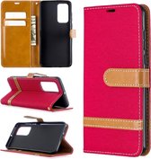 Voor Huawei P40 Kleuraanpassing Denim Texture Horizontaal Flip Leather Case met houder & kaartsleuven & Wallet & Lanyard (rood)