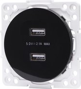 Wandcontactdoos - Aigi Jura - Inbouw - Rond - Kunststof - 2-voudig USB Aansluiting - Zwart - BSE