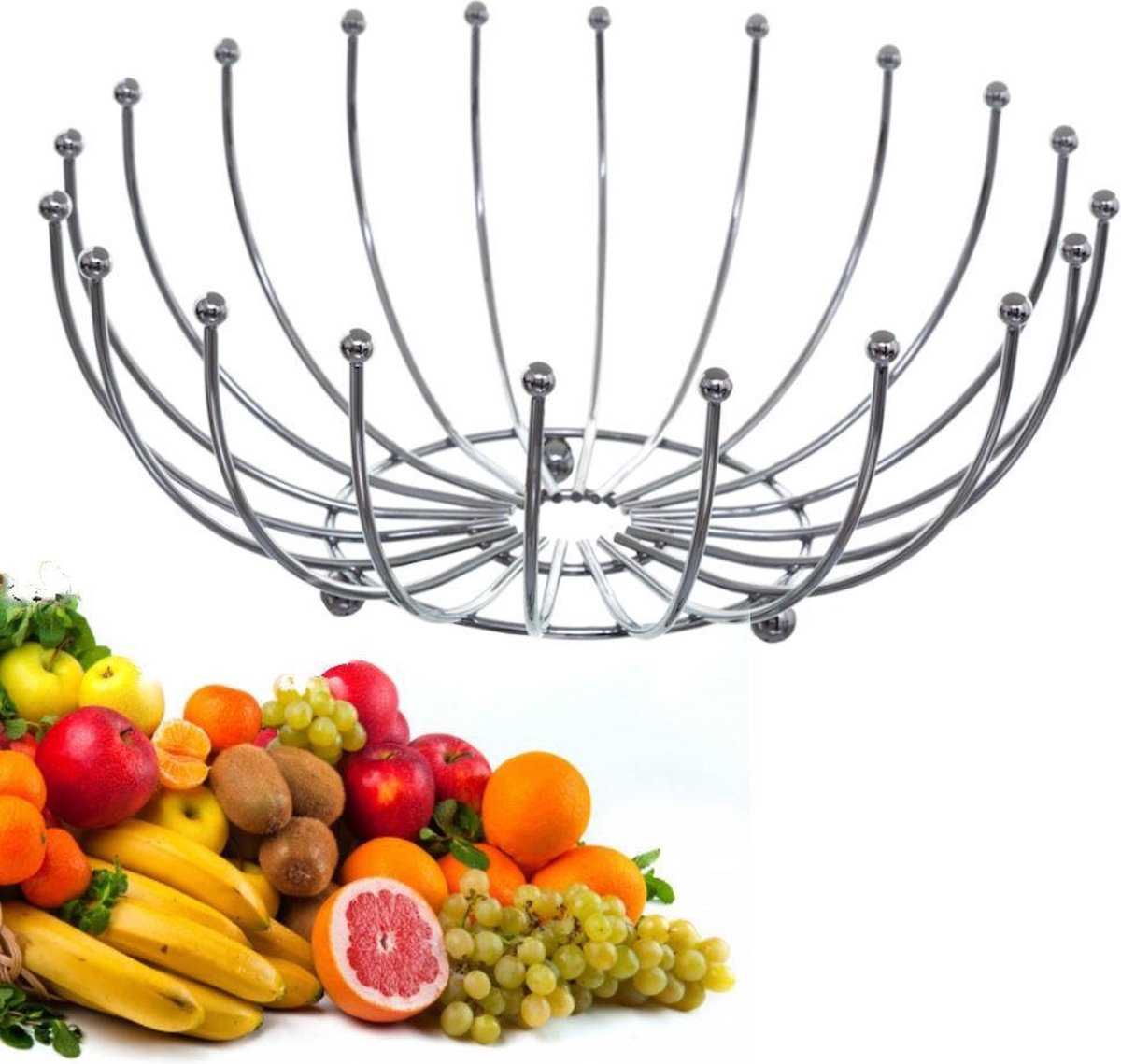 Decopatent® Design Fruitschaal Rond - Schaal voor fruit - Ronde Design Fruitmand - Metaal - Afm