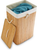 Relaxdays wasmand bamboe - wasbox opvouwbaar - wasgoedmand met deksel - badkamer - waszak - Naturel