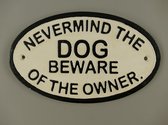 Wanddecoratie Dog Beware - Beware of the owner - Tekstbord klassiek metaal - 13 cm hoog