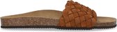 Manfield - Dames - Cognac suède slippers met gevlochten detail - Maat 36