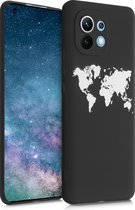 kwmobile telefoonhoesje compatibel met Xiaomi Mi 11 - Hoesje voor smartphone in wit / zwart - Wereldkaart design