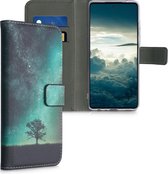 kwmobile telefoonhoesje voor Samsung Galaxy A52 / A52 5G / A52s 5G - Hoesje met pasjeshouder in blauw / grijs / zwart - Sterrenstelsel en Boom design