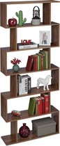 Relaxdays Boekenkast 6 etages - open kast - room divider - boekenrek - bruin wandrek