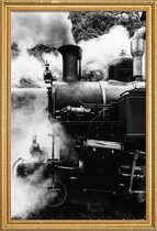 JUNIQE - Poster met houten lijst Stoomtrein -13x18 /Groen & Zwart