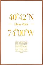 JUNIQE - Poster met kunststof lijst New York gouden -20x30 /Goud & Wit