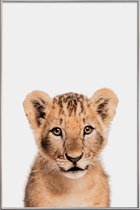 JUNIQE - Poster met kunststof lijst Lion Cub II -60x90 /Bruin