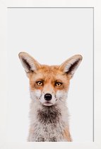 JUNIQE - Poster met houten lijst Fox -13x18 /Bruin & Wit