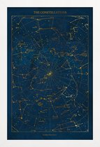 JUNIQE - Poster met houten lijst Constellations gouden -40x60 /Blauw &