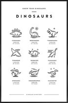 JUNIQE - Poster met kunststof lijst Dinosaurussoorten -13x18 /Wit &
