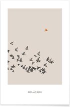 JUNIQE - Poster Bird And Birds -20x30 /Bruin & Oranje