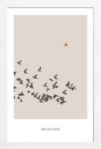 JUNIQE - Poster in houten lijst Bird And Birds -40x60 /Bruin & Oranje